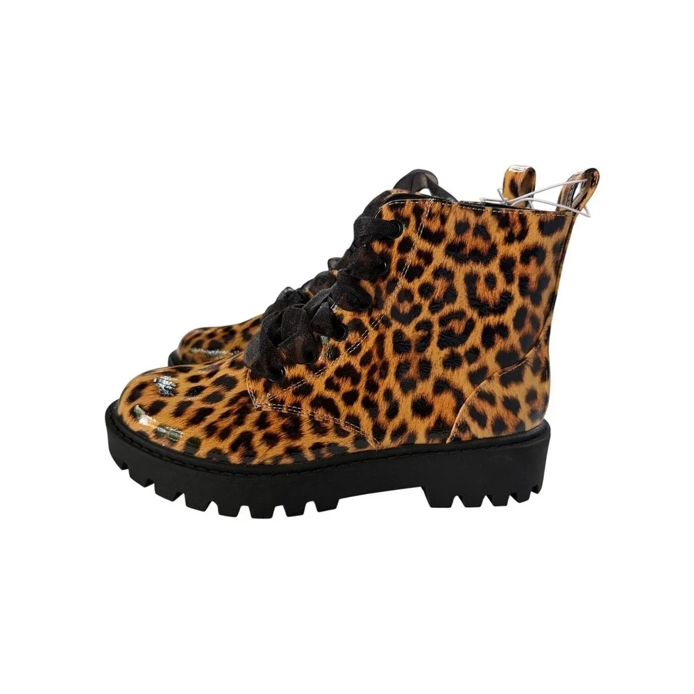 Art Class Kayden Leopard Print Combat Boots Tan Black Lug Sole Kids Size 5